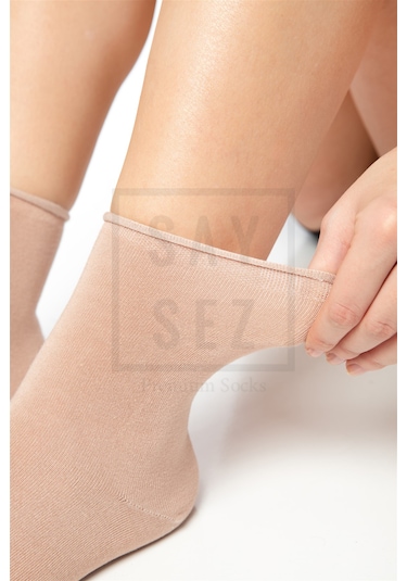 Bambu Kadın Lastiksiz Beyaz-kahve-bej Soket Dikişsiz Çorap Çok Renkli