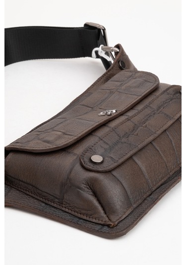 Dericlub Joymax Unisex Bodybag Çanta Gerçek Deri Croko Kahve