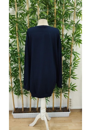 Kadın Uzun Kollu Bisiklet Yaka Ayı Desenli Viskon Iki Iplik Elbise Lacivert