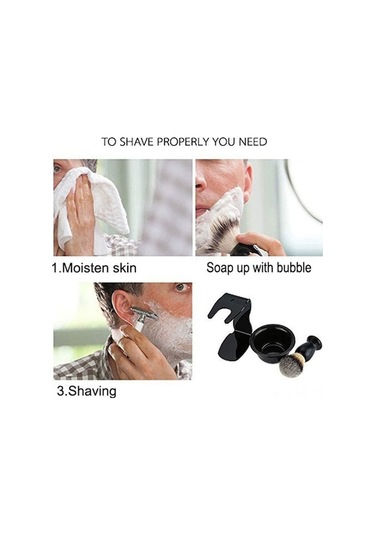 Bosphorusboutique02 3'ü 1 Arada Tıraş Seti - Saf Porsuk Kılı Fırçası, Sabun Kabı Ve Fırça Tutucu Siyah, Kullanışlı Ve Pratik Siyah