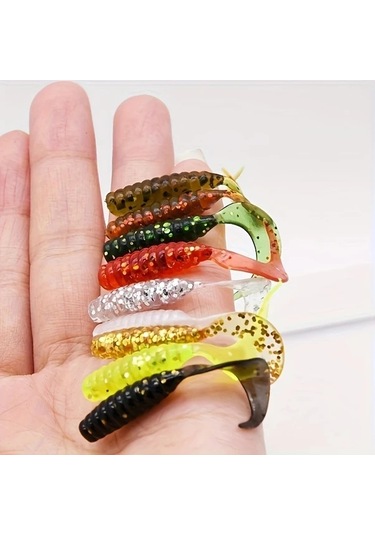 Fochsia 100 Adet 2.36 İnç Rastgele Renk Yüksek Kalite Pvc Yumuşak Solucan Yem Kuyruklu Balık Olta