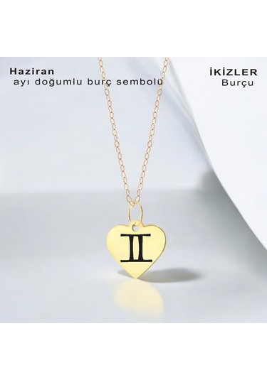 Archin Haziran Ayı Doğumlarına Özel 14 Ayar Altın Plakalı Kalp Motifli Zincirli Hediyelik Kolye-352ay Haziran