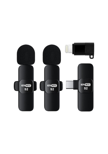 Hepa Merz S2 İphone Ve Type C Uyumlu Kablosuz İkili Yaka Mikrofonu Youtube Facebook Tiktok Vlog