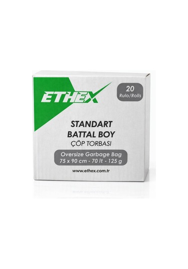 Ethex Standart Battal Boy Çöp Torbası 75 X 90 Cm 70 Lt 20 Rulo