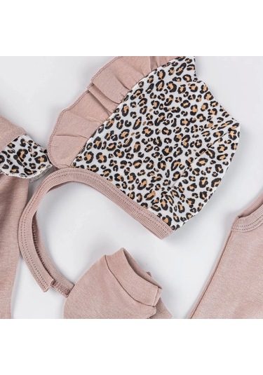 Leopar Desenli 100% Pamuk 8li Hastane Çıkış Seti Çok Renkli