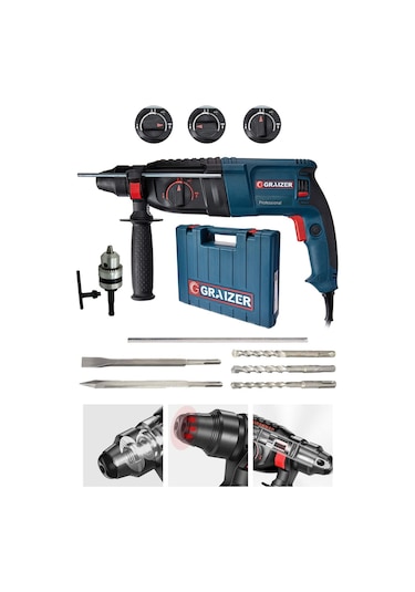 Graizer GRZ3000 3000 W Kırıcı Delici Matkap + Yedek Mandren + 5 Parça Uç Seti