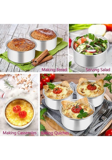 4 İnç Küçük Kek Kalıbı 3'lü Set, Paslanmaz Çelik Mini Yuvarlak Smash Kek Pişirme Kalıbı 3 Parça Çok Renkli