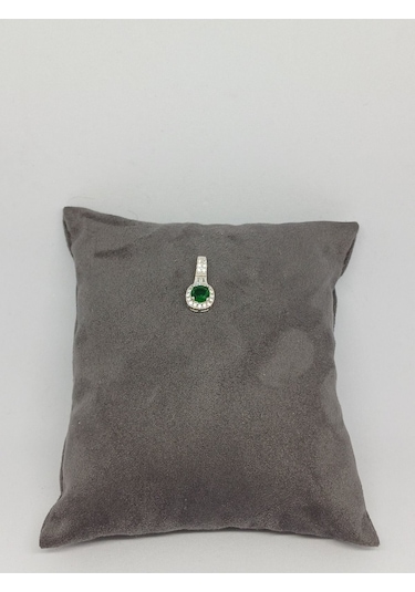 Kadın 925 Ayar Gümüş Takı Seti Zümrüt Taşlı Kolye Ucu, Yüzük Ve Küpe Gümüş