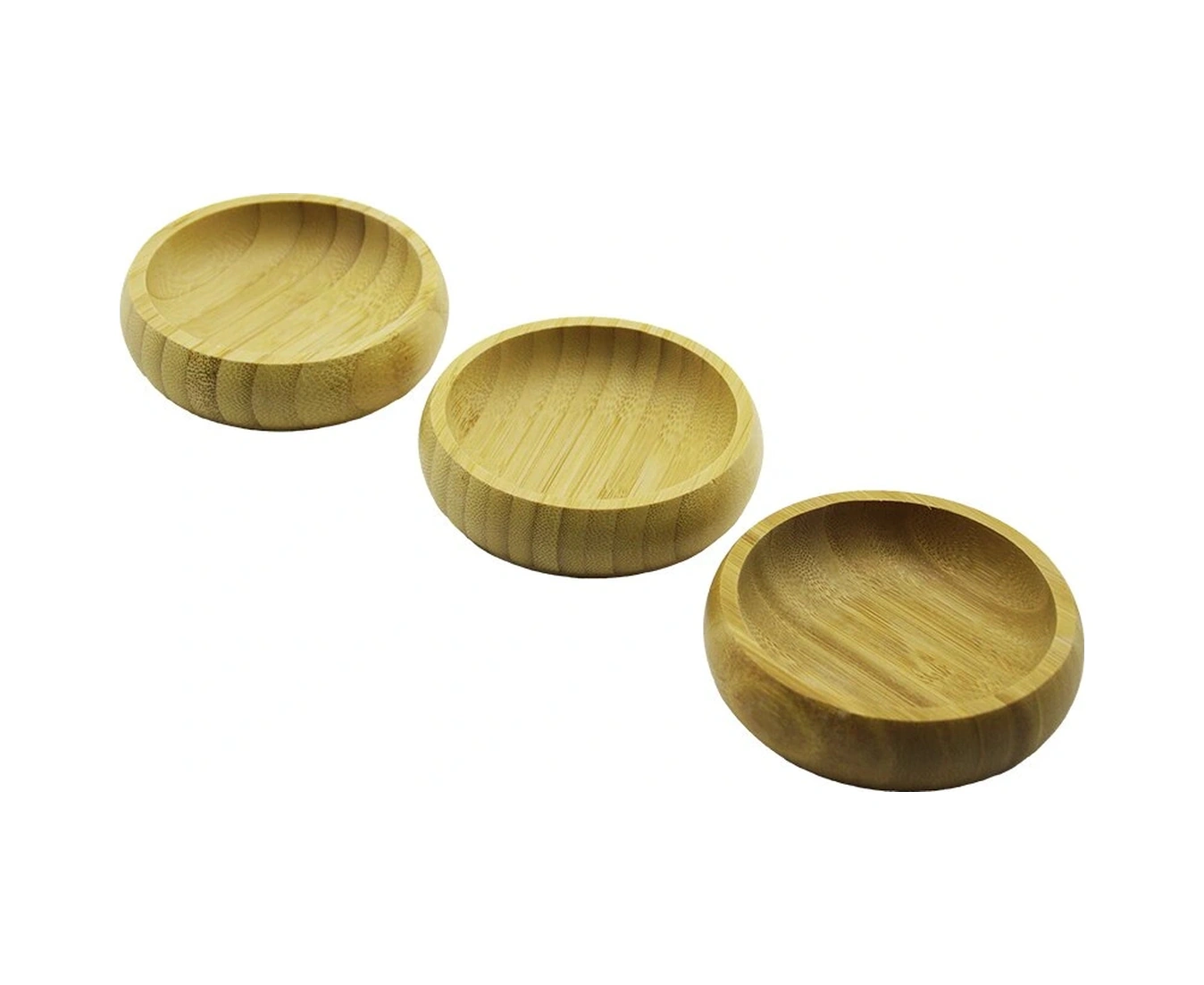 3pcs Mini Yuvarlak Ahşap Bambu Çerezlik - Lokumluk Fileli Ambalaj 9cm Kahverengi