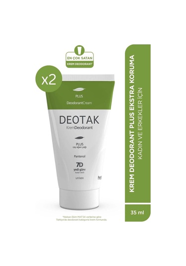 Deotak Plus Ekstra Koruma 7 Güne Kadar Etkili Krem Deodorant 35 ML x 2 Adet