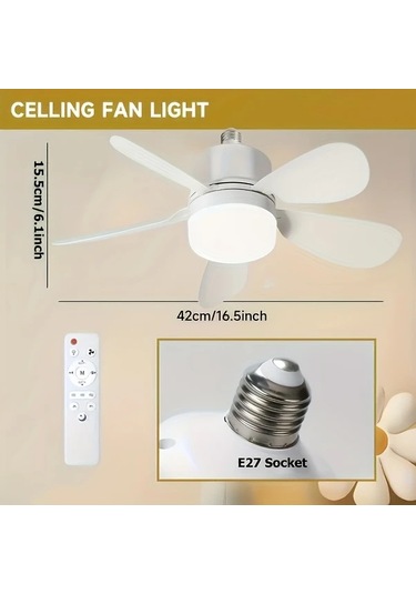 Xuweiwei Beyaz 1 Adet Modern Tavan Vantilatoru Isikli Uzaktan Kumandali 3 Hizli Sessiz E26 E27 Vidalı Fan Yatak Oturma Mutfak Icin 3 Renkli Karartma