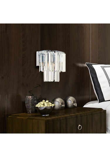 Nilüfer Krom Kristal Taşlı Duvar Lambası Yatak Odası-Yatak Başı-Salon için Aplik Krom