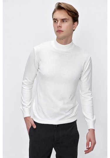 Basic Dinamik Fit Rahat Kesim Yarım Balıkçı Yaka Triko Kazak 99kc017002454 Ekru