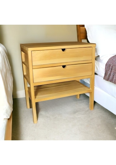 Doğal Ahşap 2 Çekmeceli Komodin 1. Sınıf Masif Çam Ağacı