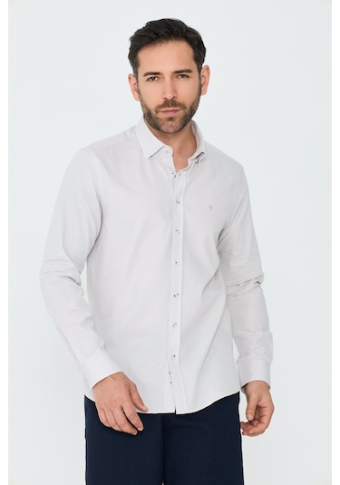 White Stone Ekru %100 Pamuk Dynamic Fit Erkek Günlük Gömlek