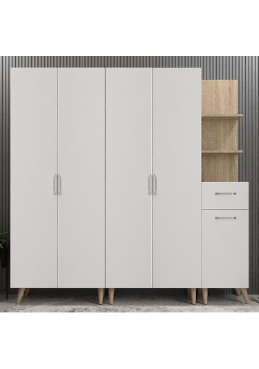 Begonya Portmanto Vestiyer Meşe Beyaz -225 cm