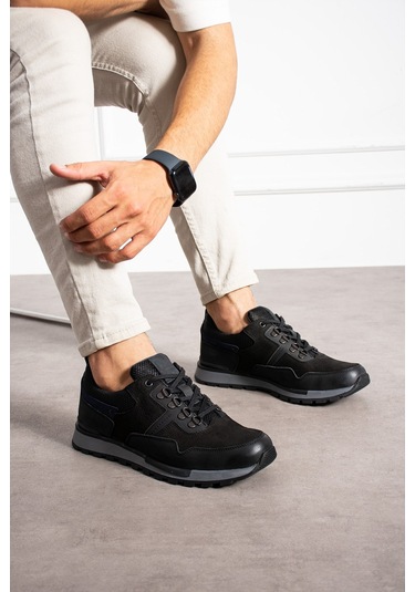 Albishoes Erkek Hakiki Deri Kaymaz Taban Suya Dayanıklı Kışlık Outdoor Anatomik Trekking Ayakkabı Siyah