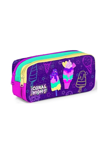 Coral High Mor Pembe Dondurma İki Bölmeli Kalem Çantası - Kız Çocuk
