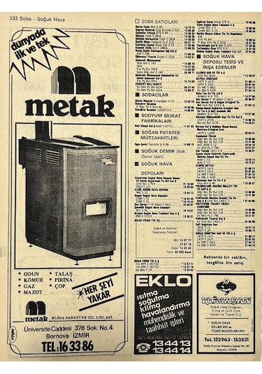İzmir 1982-1983 Meslek Reklam İlanı Efemera S531