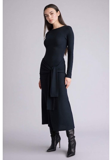 Defacto Bodycon Vücudu Saran Penye Midi Elbise G7878ax26spnv253 Lacivert-nv253