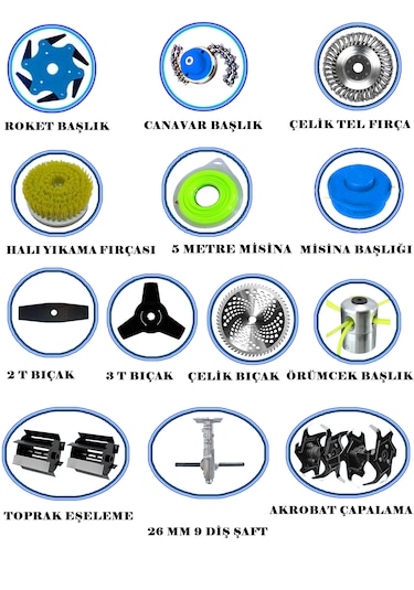 Eisenn German EIS-C14 Smart 9900 Pro Sırt Tırpan + Akrobat Çapalama + Toprak Eşeleme 14 Parça Full Set