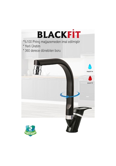 Siyah Mix Mutfak Bataryası Oynar Başlıklı Mutfak Musluğu Eviye Bataryası Çift Su Girişli Siyah