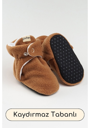 Organik Pamuk Astarlı, Bebek İlk Adım Ayakkabısı, Kaydırmaz Taban, Bebek Pandufu, Bebek Patik Kahverengi Kahverengi