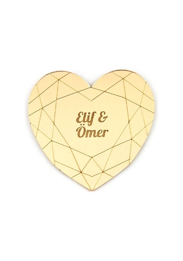 10 Adet Hediyelik Aynalı Pleksi Mıknatıslı Dolap Süsü Kalp Desenli Altın