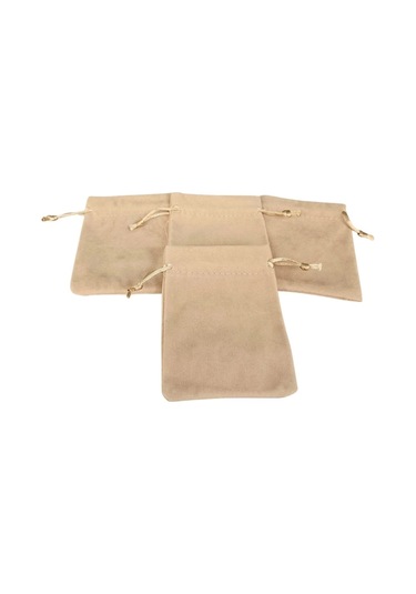 Süet & Kadife Duble Kese Krem 10 Adet 9x12 Cm Takı, Altın Kesesi İpli & Büzgülü