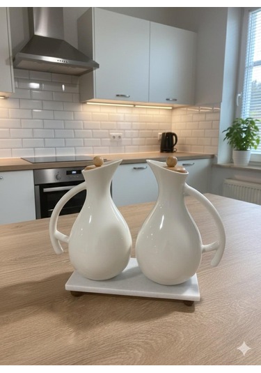 Qerhome Mermer Stantlı 2'li Porselen Yağlık&sosluk Seti 1700 Ml Fiona Beyaz