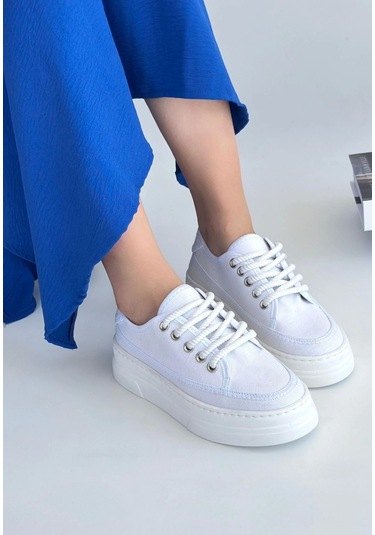 Carin Beyaz Keten Bağcıklı Spor Ayakkabı Beyaz