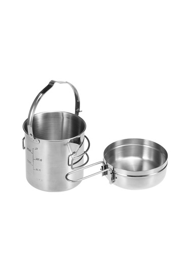 Novahub Paslanmaz Çelik Kamp Çaydanlığı - Katlanabilir Saplı, 1 Litre, Taşınabilir Gri Gri