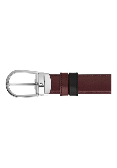 Montblanc At Nalı Tokalı Siyah - Bordo 30 Mm Çift Taraflı Deri Ke