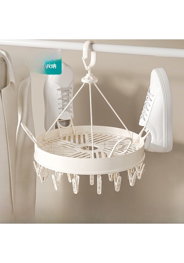 Gri 24 Klipsli Çamaşır Kurutma Askısı, Yuvarlak Çok İşlevli Katlanır Rüzgar Geçirmez Gri