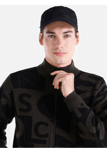 Colins Regular Fit Fermuarlı Baskılı Triko Siyah Erkek Hırka Cl1065574 Siyah