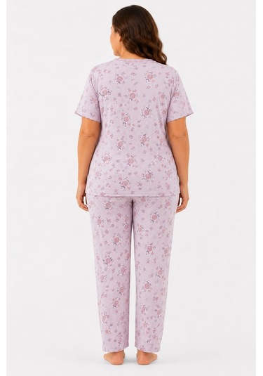 Pemilo Kadın 7930 Büyük Beden Kısa Kol Bambu Pijama Takımı Lila