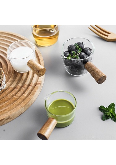 Ranyeek Cam Kafe Süt Ölçü Kasesi - Ahşap Saplı, Ölçü Çizgili, Ev Kullanıma İdeal Sütluk Diğer