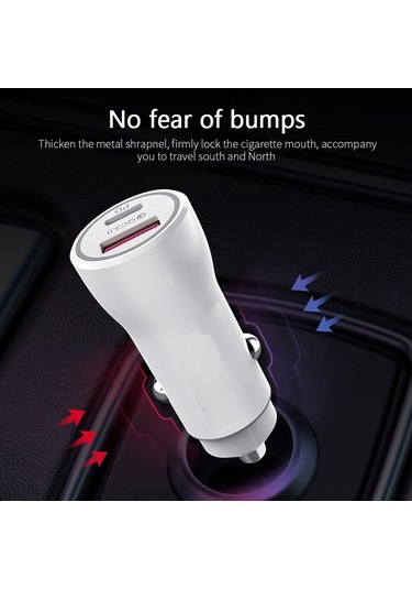 Sones P21 Taşınabilir Pd 20w + Qc 3.0 18w Çift Bağlantı Noktalı Hızlı Araç Şarj Cihazı Beyaz