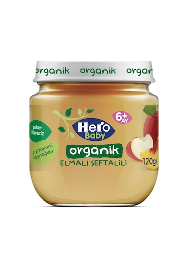 Hero Baby Organik Elma Şeftali 6+ Ay Kavanoz Maması 120 G