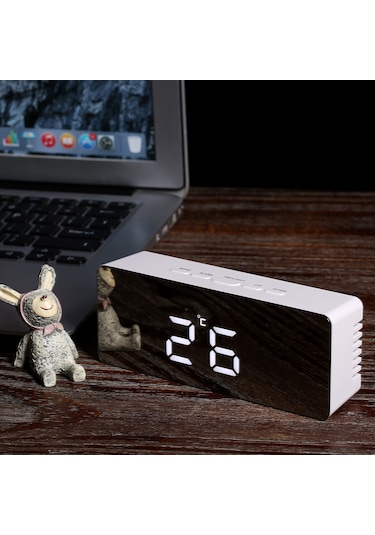 Çok İşlevli Plastik Ayna Led Gece Lambası Termometre Dijital Duvar Saati Lamba Çalar Saat