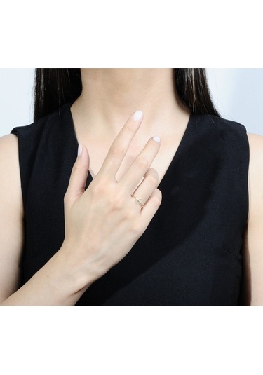 Diamond Line - Gülaylar - Pembe Altın 14 Ayar Ay Yüzük