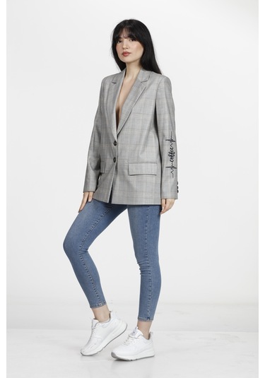 Ekoseli Kadın Ceket Mavi