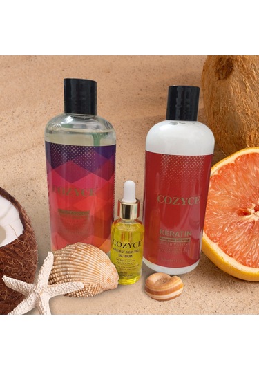 Cozyce Keratin 500 ML + Saç Serumu 30 ML + Tuzsuz Şampuan 500 ML