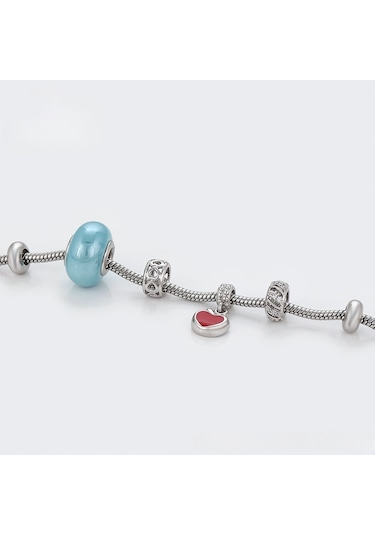 Kalp Detaylı Platin Kaplama Charm Kadın Bileklik Silver