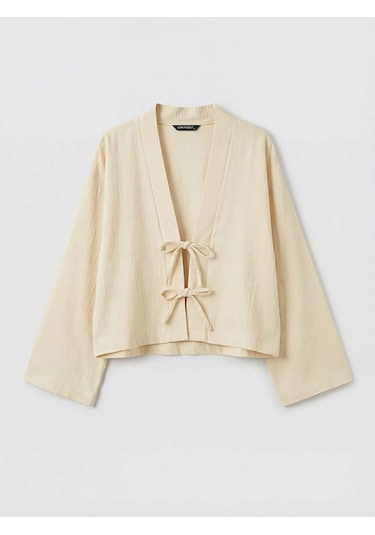 Lc Waikiki Bej Şal Yaka Oversize Kadın Kimono