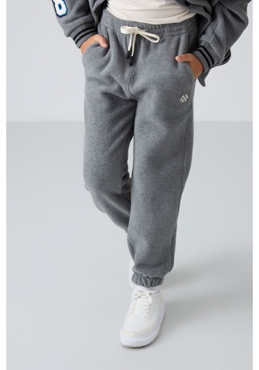 Tommy Life Gri Melanj Kalın Yumuşak Dokulu Standart Fit Nakışlı Polar Erkek Çocuk Eşofman Alt - 11220 Gri Melanj