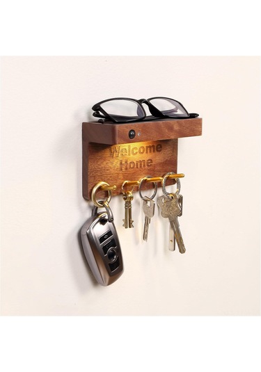 Geeksen Ahşap Anahtar Tutucu, Hareket Sensörlü Led Gece Lambası, Manyetik Ve Şarj Edilebilir, 0.4w, Kahverengi Kahverengi