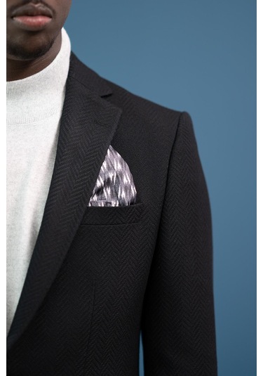 Apartro Regular Fit Mono Yaka Çift Yırtmaç Torba Cep Armürlü Tek Ceket Siyah