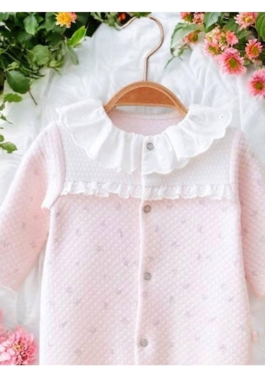 Miomini Baby Kız Bebek Bebe Yaka Çıt Çıtlı Tulum-14961 Pudra