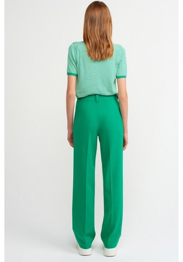 Yeşil Önü Dikişli Boru Paça Kumaş Pantolon Yeşil